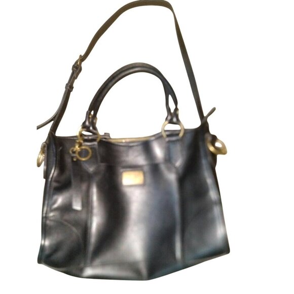 Frye & Co. Black Faux Leather Shoulder Bag W/Gold Hardware & Dual Handles - Picture 1 of 7